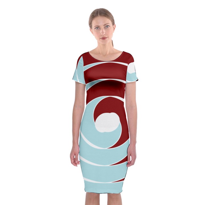 Double Spiral Thick Lines Blue Red Classic Short Sleeve Midi Dress