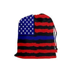 Flag American Line Star Red Blue White Black Beauty Drawstring Pouches (large) 