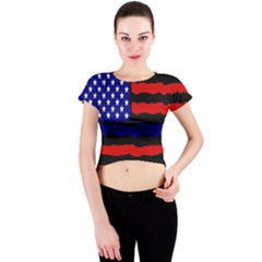 Flag American Line Star Red Blue White Black Beauty Crew Neck Crop Top by Mariart