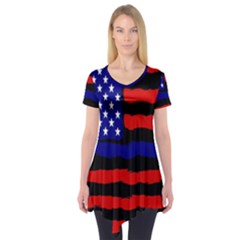 Flag American Line Star Red Blue White Black Beauty Short Sleeve Tunic  by Mariart