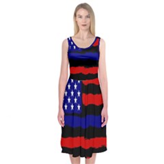 Flag American Line Star Red Blue White Black Beauty Midi Sleeveless Dress by Mariart