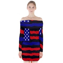 Flag American Line Star Red Blue White Black Beauty Long Sleeve Off Shoulder Dress