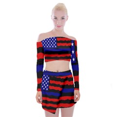 Flag American Line Star Red Blue White Black Beauty Off Shoulder Top With Skirt Set by Mariart