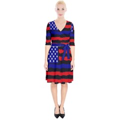 Flag American Line Star Red Blue White Black Beauty Wrap Up Cocktail Dress