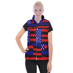 Flag American Line Star Red Blue White Black Beauty Women s Button Up Puffer Vest by Mariart