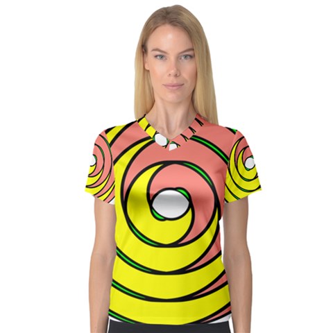 Double Spiral Thick Lines Circle V-neck Sport Mesh Tee by Mariart