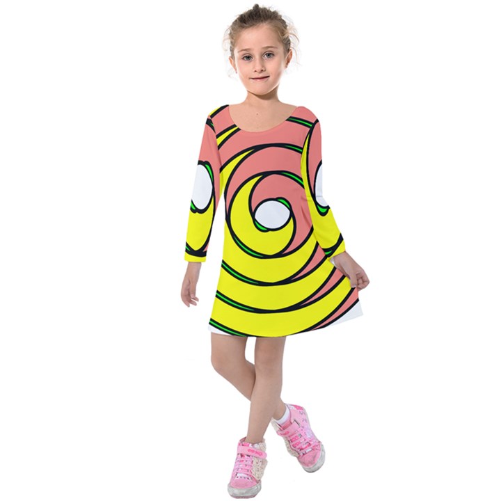 Double Spiral Thick Lines Circle Kids  Long Sleeve Velvet Dress