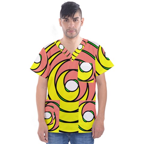 Double Spiral Thick Lines Circle Men s V-neck Scrub Top by Mariart