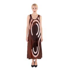 Fan Line Chevron Wave Brown Sleeveless Maxi Dress