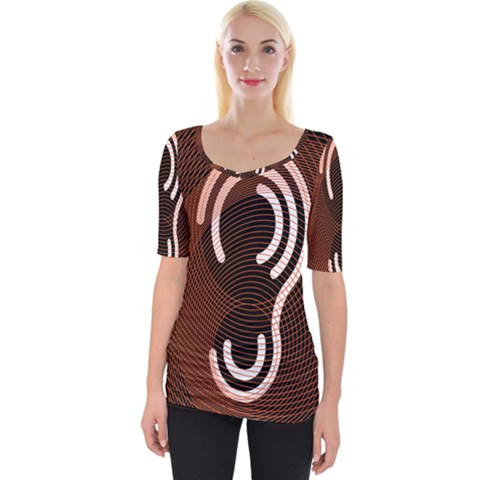 Fan Line Chevron Wave Brown Wide Neckline Tee by Mariart