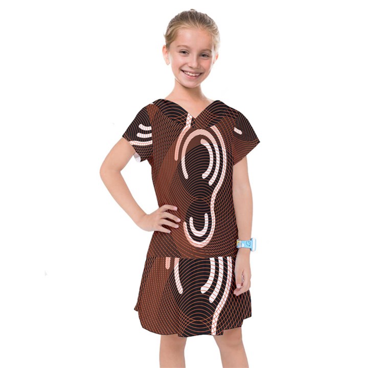 Fan Line Chevron Wave Brown Kids  Drop Waist Dress