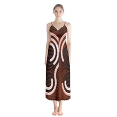 Fan Line Chevron Wave Brown Button Up Chiffon Maxi Dress