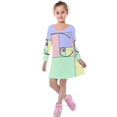 Golden Spiral Logarithmic Color Kids  Long Sleeve Velvet Dress by Mariart