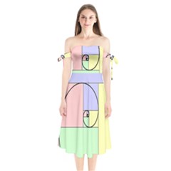 Golden Spiral Logarithmic Color Shoulder Tie Bardot Midi Dress by Mariart