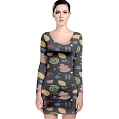 Funky Pattern Polka Wave Chevron Monster Long Sleeve Bodycon Dress