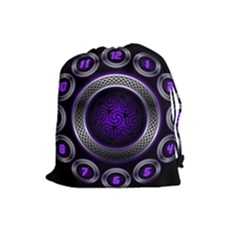 Digital Celtic Clock Template Time Number Purple Drawstring Pouches (large)  by Mariart