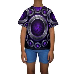 Digital Celtic Clock Template Time Number Purple Kids  Short Sleeve Swimwear by Mariart