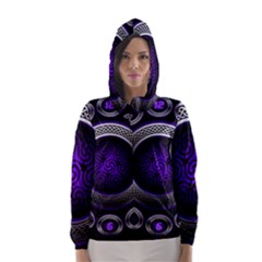 Digital Celtic Clock Template Time Number Purple Hooded Wind Breaker (women)