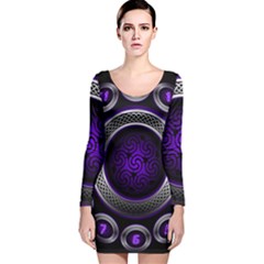 Digital Celtic Clock Template Time Number Purple Long Sleeve Velvet Bodycon Dress by Mariart