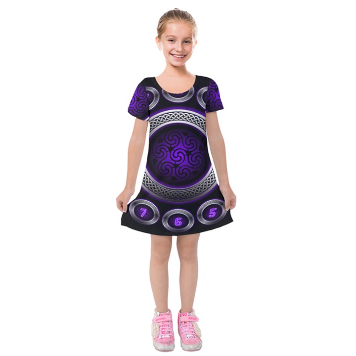 Digital Celtic Clock Template Time Number Purple Kids  Short Sleeve Velvet Dress