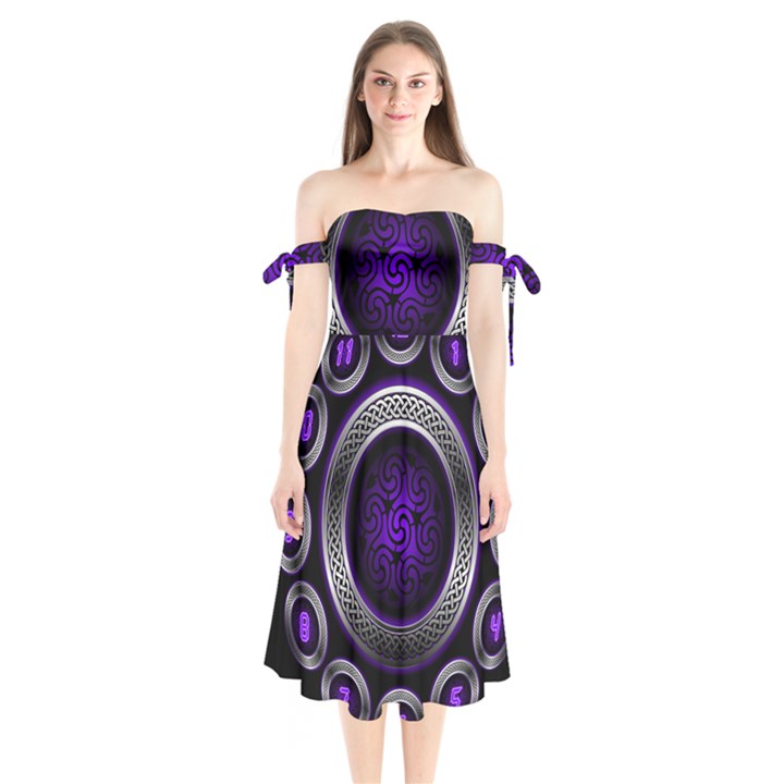 Digital Celtic Clock Template Time Number Purple Shoulder Tie Bardot Midi Dress