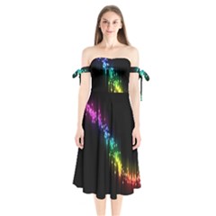 Illustration Light Space Rainbow Shoulder Tie Bardot Midi Dress