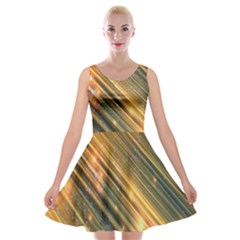 Golden Blue Lines Sparkling Wild Animation Background Space Velvet Skater Dress