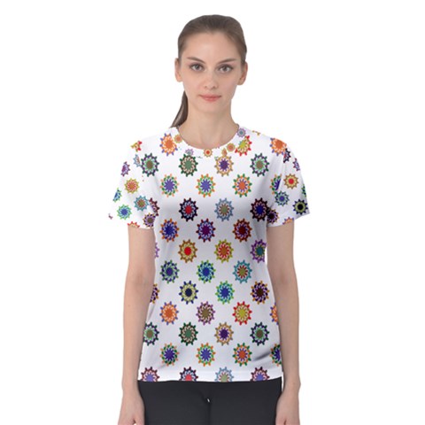 Flowers Pattern Recolor Artwork Sunflower Rainbow Beauty Women s Sport Mesh Tee by Mariart