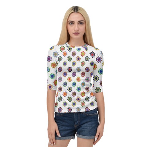 Flowers Pattern Recolor Artwork Sunflower Rainbow Beauty Quarter Sleeve Raglan Tee by Mariart