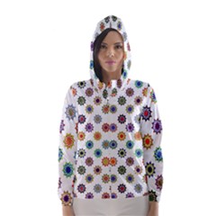 Flowers Pattern Recolor Artwork Sunflower Rainbow Beauty Hooded Wind Breaker (women) by Mariart