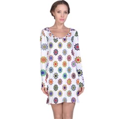 Flowers Pattern Recolor Artwork Sunflower Rainbow Beauty Long Sleeve Nightdress by Mariart