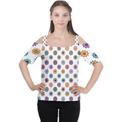 Flowers Pattern Recolor Artwork Sunflower Rainbow Beauty Cutout Shoulder Tee