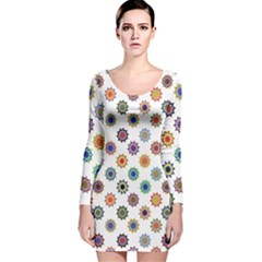 Flowers Pattern Recolor Artwork Sunflower Rainbow Beauty Long Sleeve Velvet Bodycon Dress by Mariart