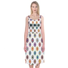 Flowers Pattern Recolor Artwork Sunflower Rainbow Beauty Midi Sleeveless Dress by Mariart