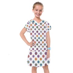 Flowers Pattern Recolor Artwork Sunflower Rainbow Beauty Kids  Drop Waist Dress by Mariart