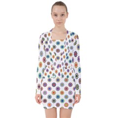 Flowers Pattern Recolor Artwork Sunflower Rainbow Beauty V-neck Bodycon Long Sleeve Dress by Mariart