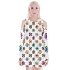 Flowers Pattern Recolor Artwork Sunflower Rainbow Beauty Velvet Long Sleeve Shoulder Cutout Dress by Mariart