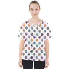 Flowers Pattern Recolor Artwork Sunflower Rainbow Beauty V-neck Dolman Drape Top