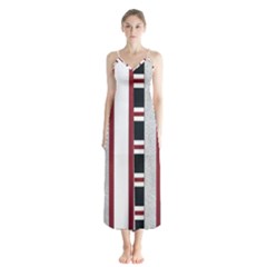 Line Streep Vertical Horizontal Button Up Chiffon Maxi Dress