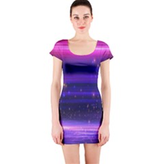 Massive Flare Lines Horizon Glow Particles Animation Background Space Short Sleeve Bodycon Dress by Mariart