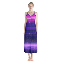 Massive Flare Lines Horizon Glow Particles Animation Background Space Button Up Chiffon Maxi Dress by Mariart