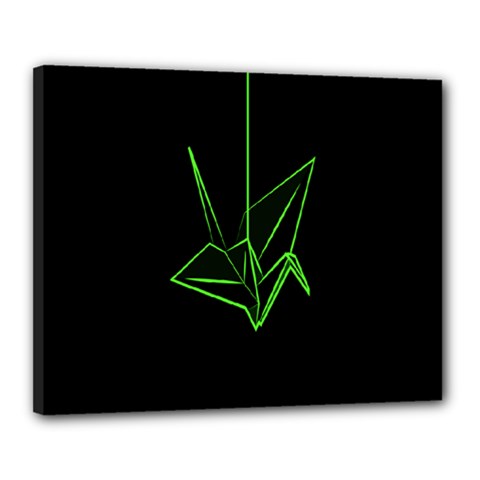 Origami Light Bird Neon Green Black Canvas 20  X 16  by Mariart