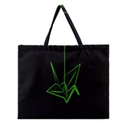 Origami Light Bird Neon Green Black Zipper Large Tote Bag by Mariart