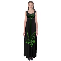 Origami Light Bird Neon Green Black Empire Waist Maxi Dress by Mariart