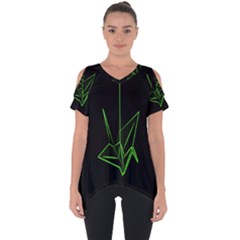 Origami Light Bird Neon Green Black Cut Out Side Drop Tee by Mariart