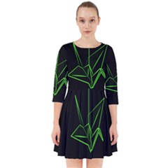 Origami Light Bird Neon Green Black Smock Dress by Mariart