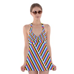 Lines Chevron Yellow Pink Blue Black White Cute Halter Swimsuit Dress by Mariart