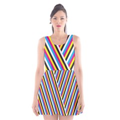 Lines Chevron Yellow Pink Blue Black White Cute Scoop Neck Skater Dress by Mariart