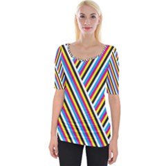 Lines Chevron Yellow Pink Blue Black White Cute Wide Neckline Tee