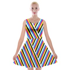 Lines Chevron Yellow Pink Blue Black White Cute Velvet Skater Dress